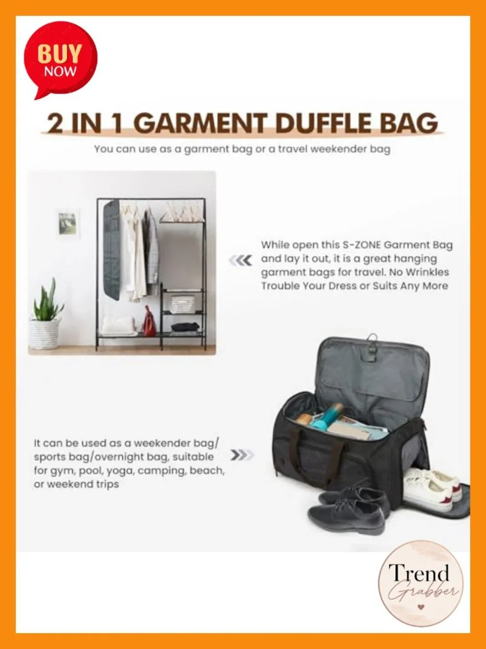 Convertible Garment Bag Carry-On Travel Duffel Suit Bag with Toiletry Bag